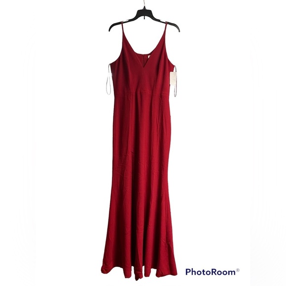 Dress The Population | Iris Side Slit Crepe Gown In Garnet Red Size S - Picture 7 of 12